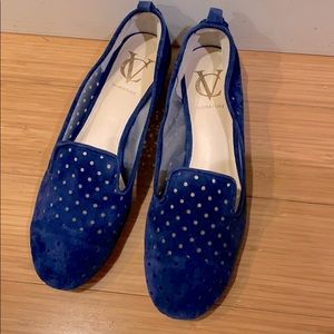 Blue leather loafers